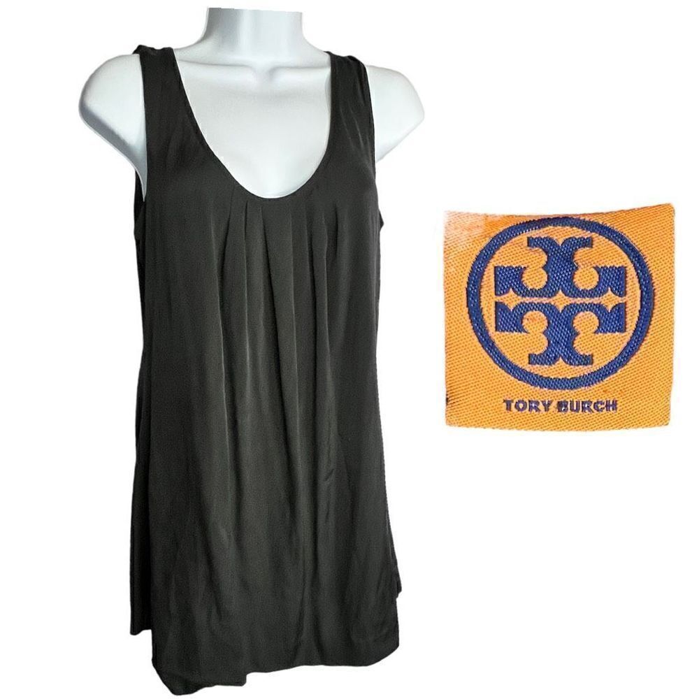 Tory Burch Top Women's 8 Black Silk Satin Sleeveless Redo Top
